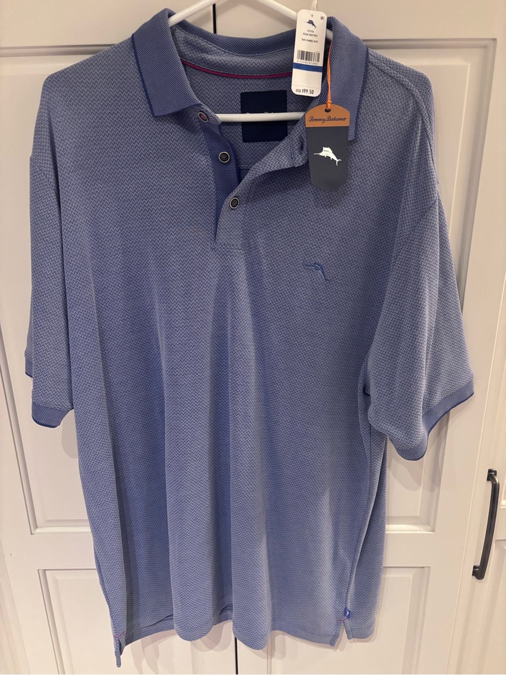 Tommy Bahama Perforated Light Blue Polo Shirt new w tags xl